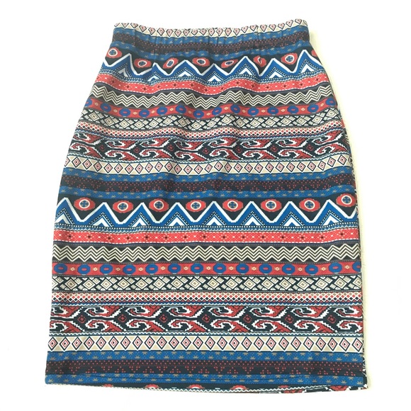 JEALOUS TOMATO Striped Aztec Tribal Pull-on Stretchy Knee-Length Pencil Skirt L - Picture 2 of 4